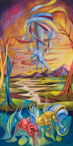 Obalala with Crazy Horses 48x24  12843